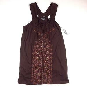 RXB Macy’s Embroidered Sequin Brown Tunic Tank Top